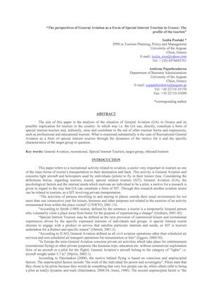 Poulaki, I. and Papatheodorou, A. (2009a) The Perspectives of Recreational General Aviation as a Form of Special Interest Tourism: A Comparative Case Study of Greece & Spain.  13th Annual World Conference of the Air Transport Research Society hosted by the Department of Transport, Abu Dhabi, UAE.  